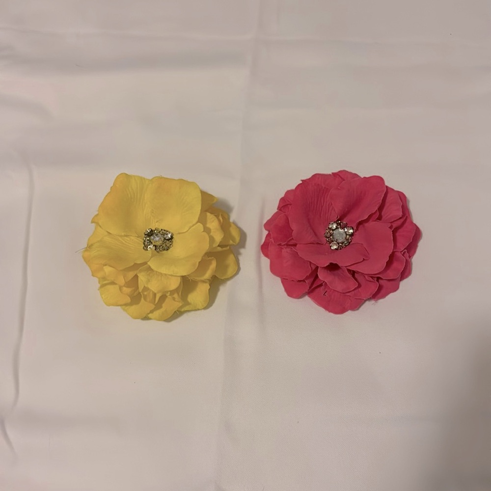 J. Crew | Pink And Yellow Belt Flower Clips